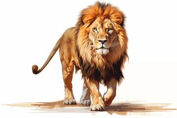 Lion walking. Watercolor style. lion walking forward on a white background with watercolor