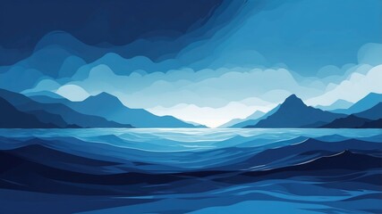 Blurry abstract of the ocean's deep blue hues, offering a tranquil backdrop