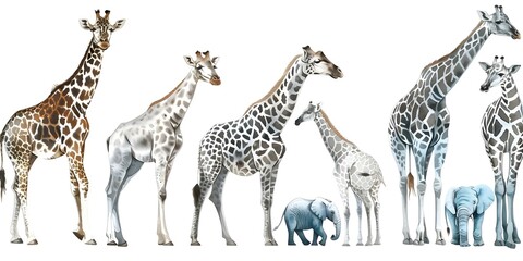 Obraz premium Realistic African animal watercolor set on white background for teaching materials. Concept Watercolor Set, African Animals, Realistic Illustrations, Teaching Materials, White Background