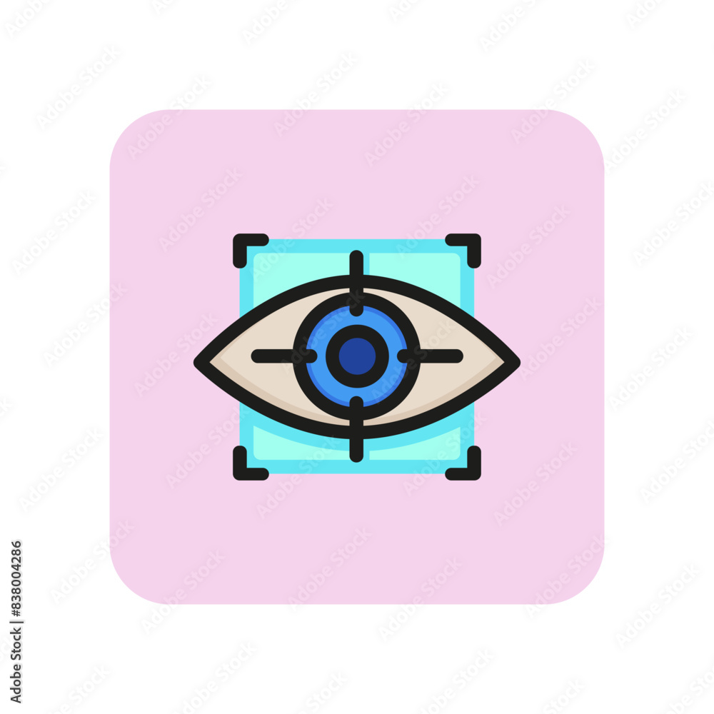 Poster eye scanning line icon. human, iris, focus. recognition concept. can be used for topics like detecti