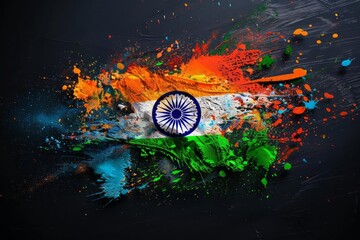 Naklejka premium Create a visually striking artwork with Indian National Flag colors on a dark backdrop