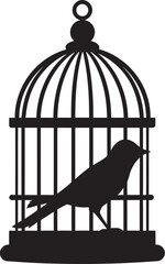 Cute Caged Bird Graphic Icon Adorable Bird in Cage Cartoon Vector