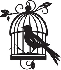 Cheerful Bird in Cage Vector Art Whimsical Bird in Cage Logo Icon