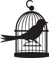 Cute Bird in Cage Graphic Vector Adorable Bird in Cage Logo Art