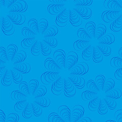 Seamless Blue Template Vector Endless Dynamic Illustration Abstract Flowers of Dynamic Interrupted Lines for Print on Fabric Paper Wrap Cover Decorative Universal Prints