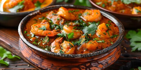 Indian seafood curry dishes with shrimp fish and prawns in various styles. Concept Indian cuisine, Seafood recipes, Curry dishes, Shrimp recipes, Prawn dishes