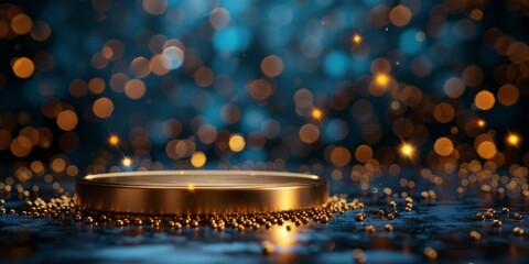 Luxurious circular podium, stage for advertising product demonstrations. Neon lighting.