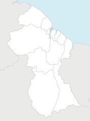 Obraz premium Vector blank map of Guyana with regions and administrative divisions, and neighbouring countries. Editable and clearly labeled layers.