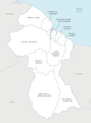 Fototapeta premium Vector map of Guyana with regions and administrative divisions, and neighbouring countries. Editable and clearly labeled layers.