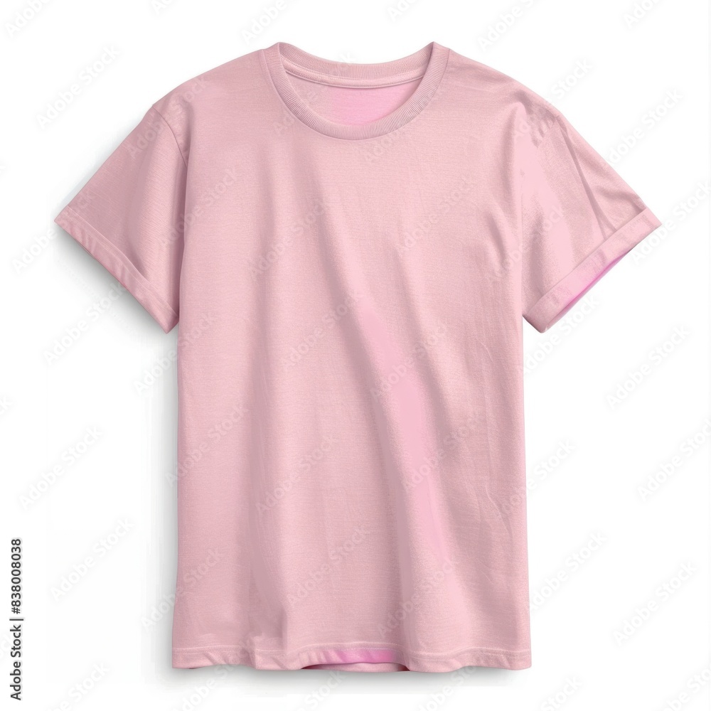 Wall mural Pink t-shirt with a round neckline, solid color, white background