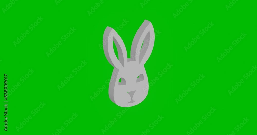 Poster animation of rotation of a white cute hare head symbol with shadow. simple and complex rotation. sea