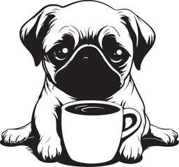 Playful Pug Dog and Coffee Logo Design Sweet Pug with Coffee Mug Graphic Icon