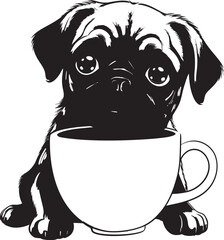 Whimsical Pug with Coffee Mug Logo Vector Cheerful Pug Dog with Coffee Mug Cartoon Logo