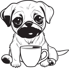 Adorable Pug Dog with Coffee Graphic Logo Playful Pug Dog with Coffee Mug Vector Icon