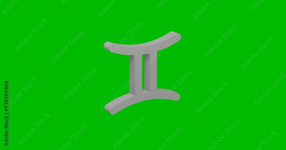 Poster animation of rotation of a white zodiac gemini symbol with shadow. simple and complex rotation. seam