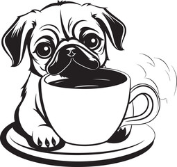 Happy Pug with Coffee Mug Vector Icon Delightful Pug Dog with Coffee Mug Cartoon Graphic