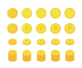 A set of illustration icons with shiny gold coins, points, gold, money, savings, and cash concepts.