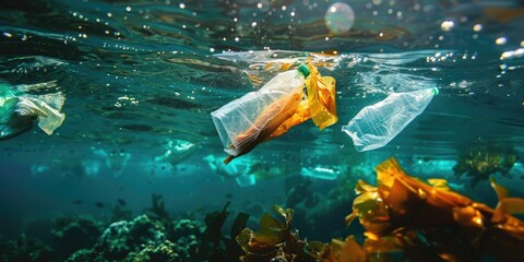 Plastic pollution in the ocean, Plastic bags, straws, and bottles pollute the sea, Environmental Problem