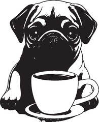 Joyful Pug Dog with Coffee Mug Playful Pug in Coffee Vector