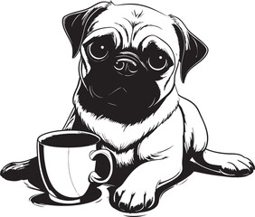 Charming Pug and Coffee Icon Lovable Pug Dog with Coffee Mug