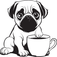 Sweet Pug with Coffee Vector Whimsical Pug and Coffee Design