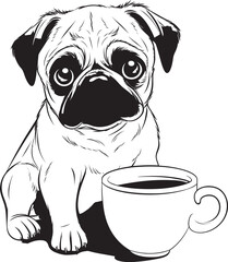 Cute Pug Puppy Mug Design Adorable Pug Dog with Coffee