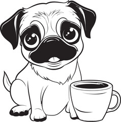 Cartoon Pug and Coffee Icon Vector Pug in Coffee Cup