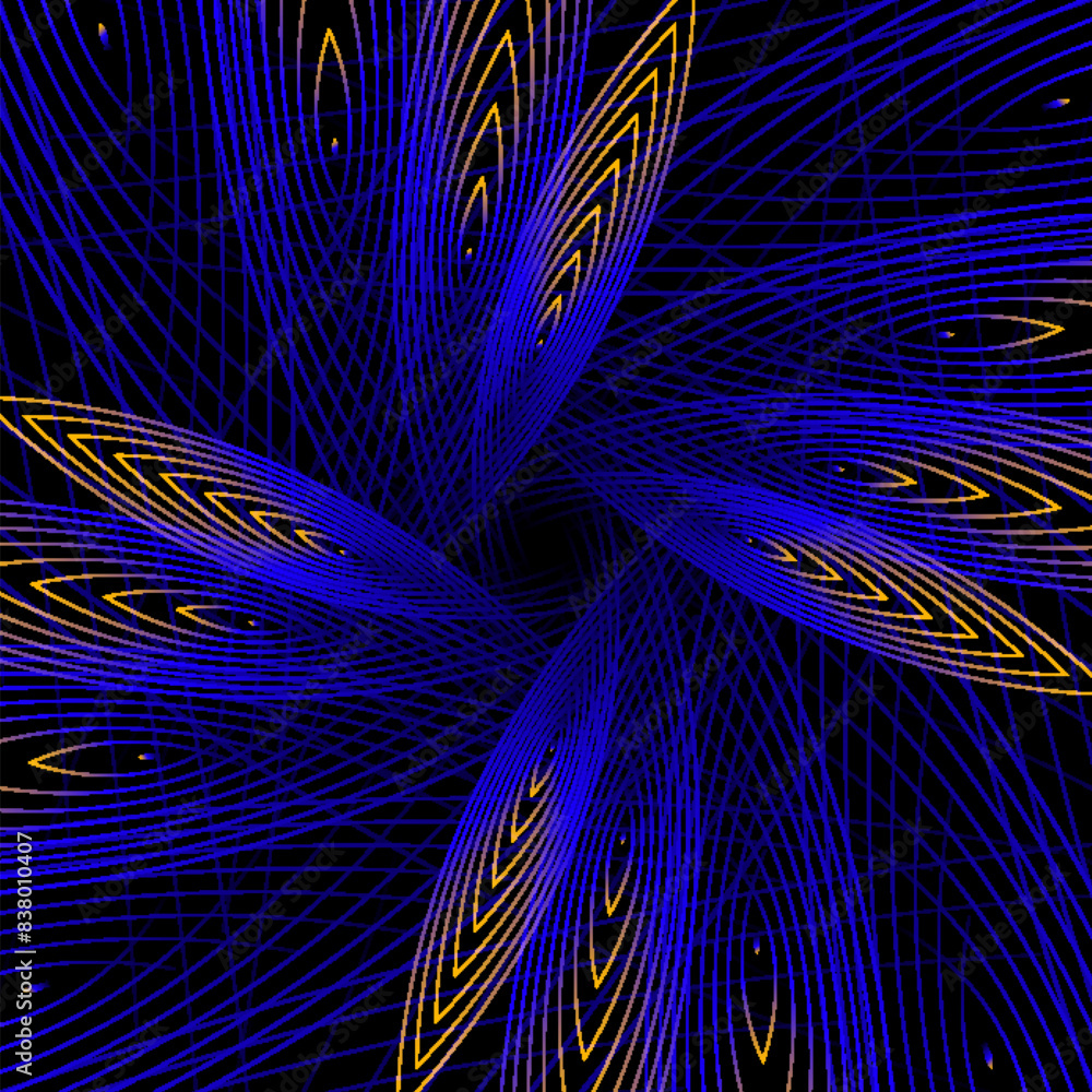 Poster futuristic background with ethereal blue golden circular pattern of thin glowing lines. impressive p