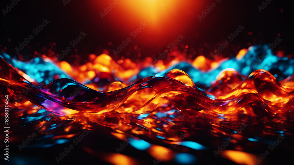 Poster create an abstract background with dynamic waves in fiery hues of red, orange, and yellow. the waves
