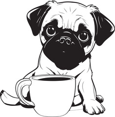 Cute Pug in Coffee Mug Santa Muerte Vector Logo Modern Interpretation