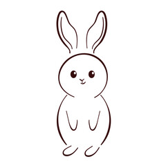 Line art style cute bunny icon. Hand drawn rabbit for children design. Vector illustration isolated on a white background.