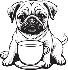 Sweet Pug with Coffee Mug Cartoon Vector Charming Pug Dog with Coffee Logo Design