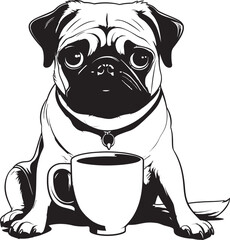 Charming Pug with Coffee Mug Graphic Vector Lovable Pug Dog with Coffee Mug Cartoon Design