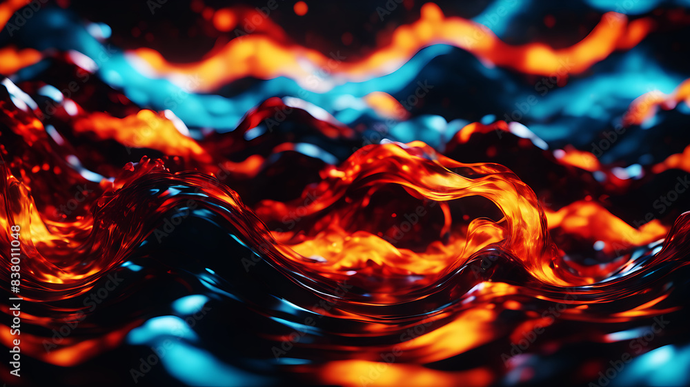 Poster create an abstract background with dynamic waves in fiery hues of red, orange, and yellow. the waves