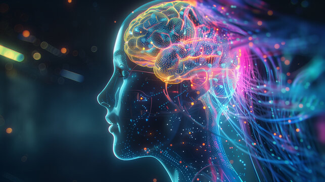 Digital Illustration of Human Brain with Neural Connections and Data Points
