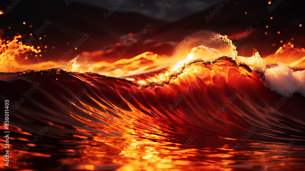 Poster create an abstract background with dynamic waves in fiery hues of red, orange, and yellow. the waves