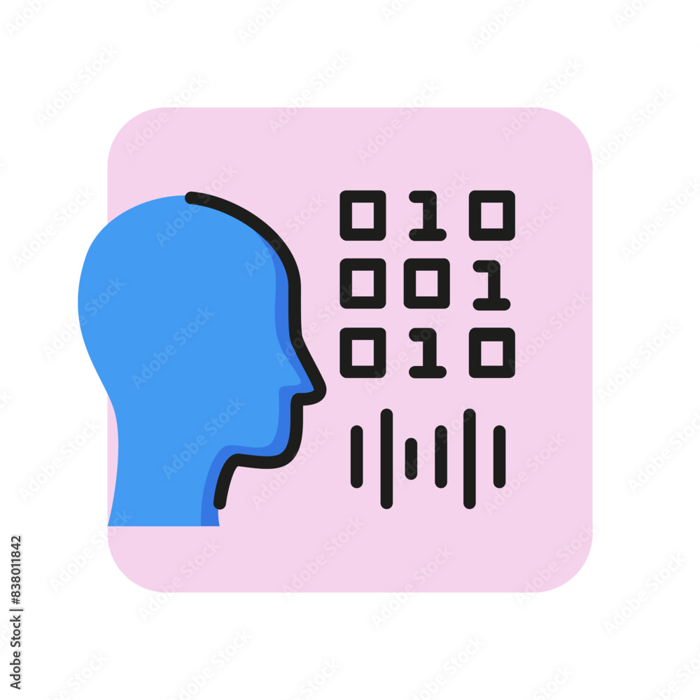 Poster voice authentication line icon. man, binary code, soundwave. recognition concept. can be used for to