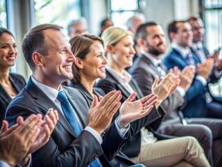 Obraz premium A group of business professionals applauding at a conference or meeting, perfect for corporate event promotions or business articles.