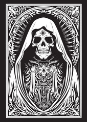Gothic Santa Muerte Design Art Fortune Teller Santa Muerte Vector