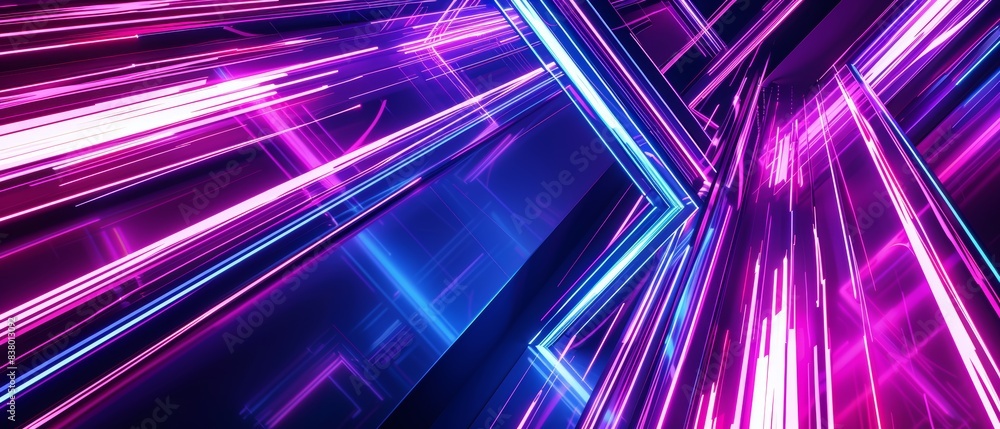 Poster vibrant abstract neon light streaks in futuristic geometric patterns with dynamic motion and electri