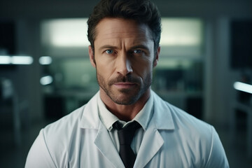 Obraz premium Doctor scientist working in modern hi-tech laboratory with innovation research, Generative AI illustration
