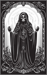 Fototapeta premium Angel of Death Logo with Santa Muerte Tattoo Graphic Design of Santa Muerte