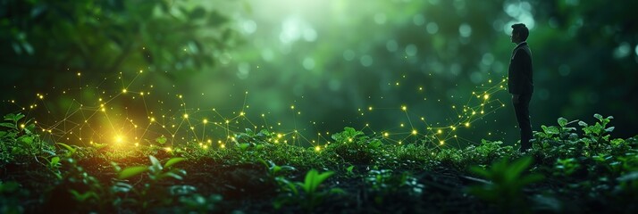 Planting ecological forest, green plants, Ecological business and concept, environmental graph report, businessman analyzing environmental data