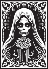 Sacred Santa Muerte Vector Emblem Santa Muerte Skeleton Icon Design