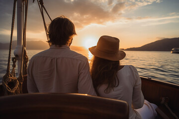 Fototapeta premium People spending weekend vacation on the boat sea ocean river lake, Generative AI