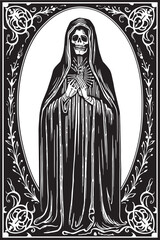 Santa Muerte Holy Cross Vector Santa Muerte Tattoo Flash Graphic