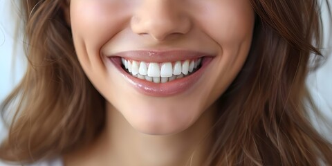 Obraz premium Radiant Young Woman with a Bright, Healthy Smile Displaying Beautiful White Teeth. Concept Dental Care, Beautiful Smile, White Teeth, Oral Hygiene, Radiant Appearance