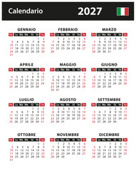2027 Calendar - vector stock illustration. Italy, Italian version | Calendario 2027 - illustrazione di riserva di vettore. Italia, versione italiana	