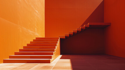 Minimalistic Orange Staircase with Bold Geometric Design