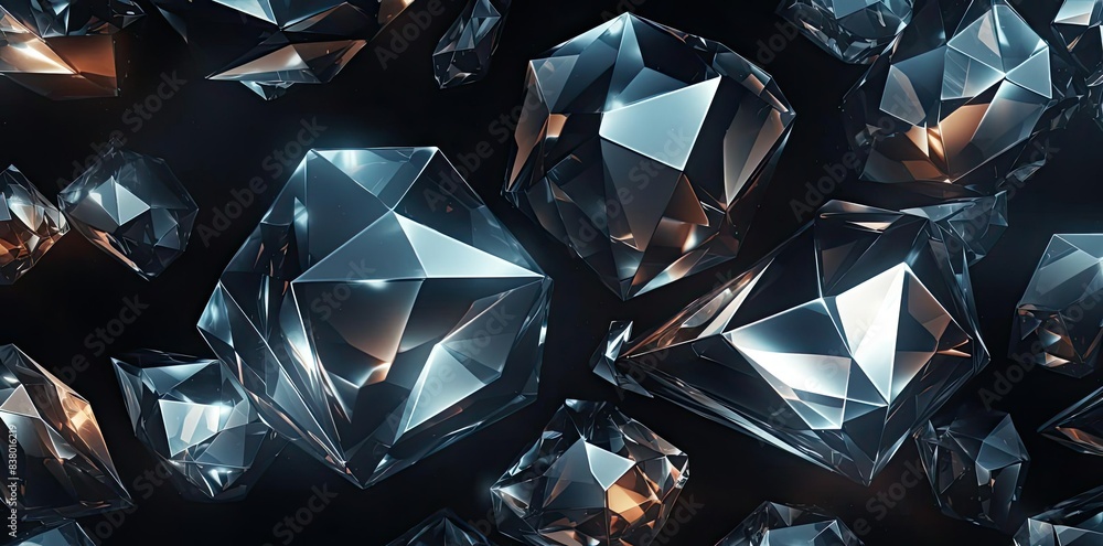 Poster diamond texture on a black background a collection of diamonds arranged in a row from left to right,